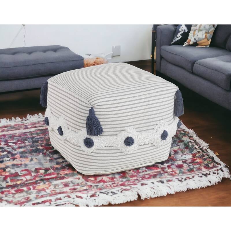 HomeRoots 18" Gray 100% Cotton Ottoman