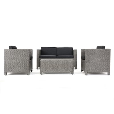 4 Piece Outdoor Patio Furniture Set All-Weather Rattan Conversation Sofa Sets with Coffee Table