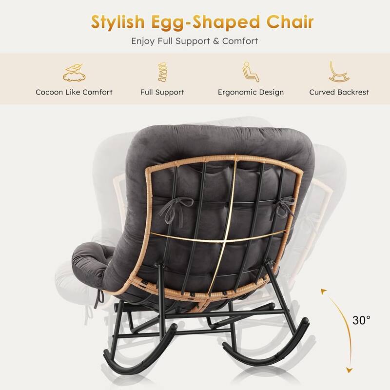 Cozy Papasan Rocking Sofa Chair with Extendable Footrest for Porch, Lawn, Bedroom and Living Room
