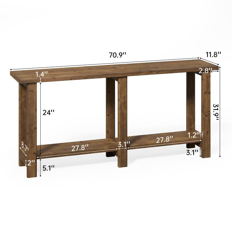 70.9 Inch Solid Wood Console Table for Entryway - 11.8"D x 70.9"W x 31.8"H
