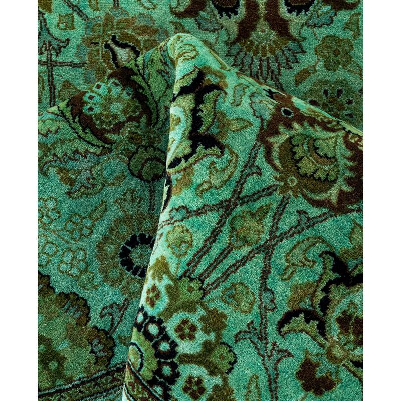 Overdyed One-of-a-Kind Hand-Knotted Area Rug - Green - 9' 1" x 9' 1"