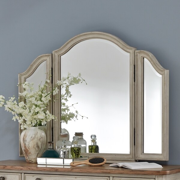 Farmhouse Reimagined Antique White with Chestnut Vanity Mirror