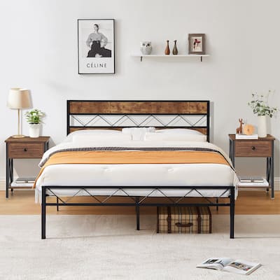 VECELO 3 Piece Bedroom Set Platform Bed Frame and Nightstands Set of 2