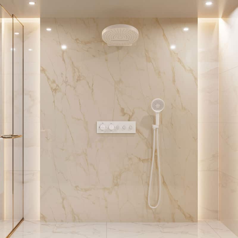 Luxury Thermostatic Shower System 5-Spray Patterns 16" Round Wall Mount Fixed and Handheld Shower Head - 15.7" x 15.7"