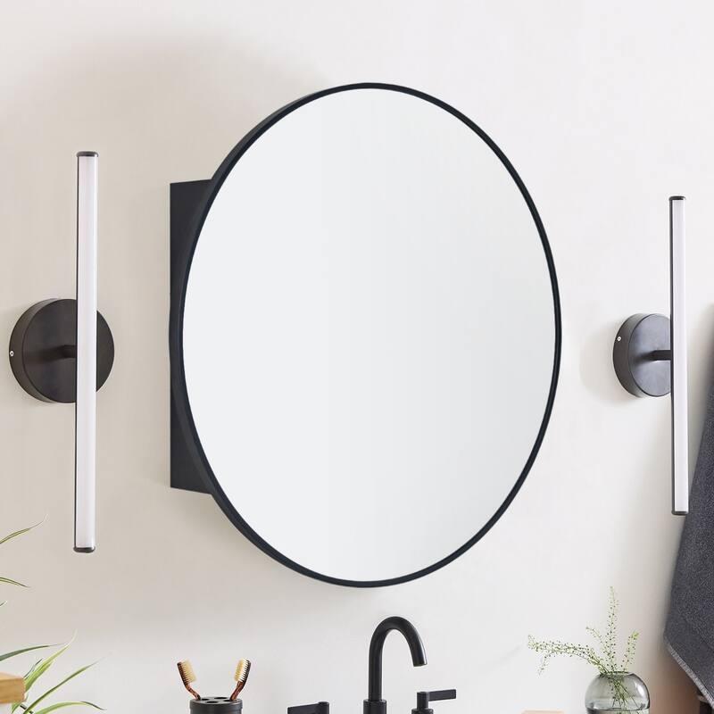 Surface Mount Black Circular Round Bathroom Medicine Cabinet with Mirror and adjustable shelves - 26" x 26"