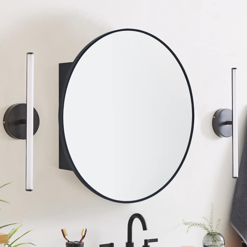 Surface Mount Black Circular Round Bathroom Medicine Cabinet with Mirror and adjustable shelves - 26" x 26"
