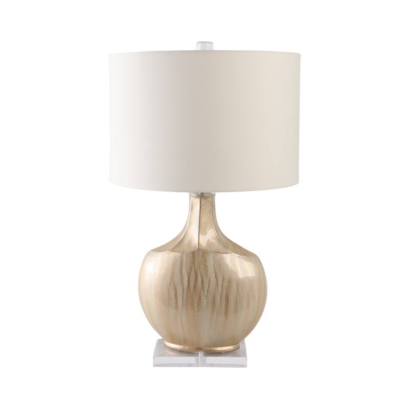 Glass Metal Table Lamp Handfinished with Linen Shade - 32" Gold - 18" x 18" x 32"