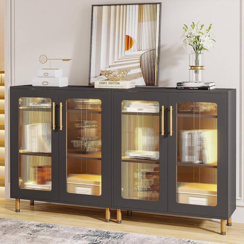 Buffet Cabinet with Storage, Modern Accent Cabinet with Acrylic Doors and LED Light - N/A