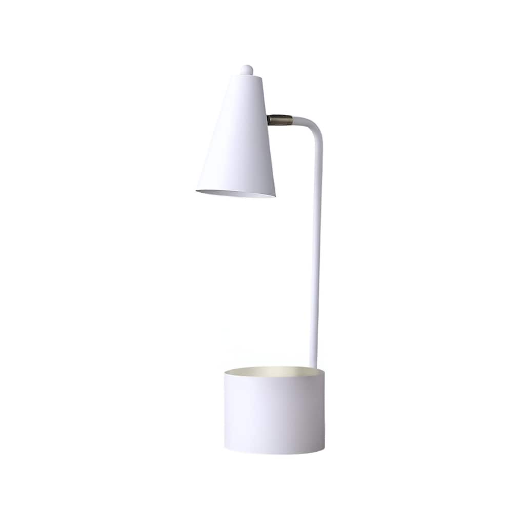 White Metal Desk Lamp with Glossy Cone Shade and In Line Switch - 9” x 5” x 19.5” (D x W x H)