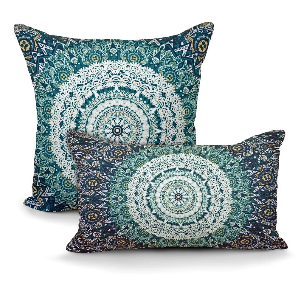 Decorative Indoor/Outdoor Weatherproof Lumbar Throw Pillows with Inserts (Set of 2) -12x20 - 18x18 Inches