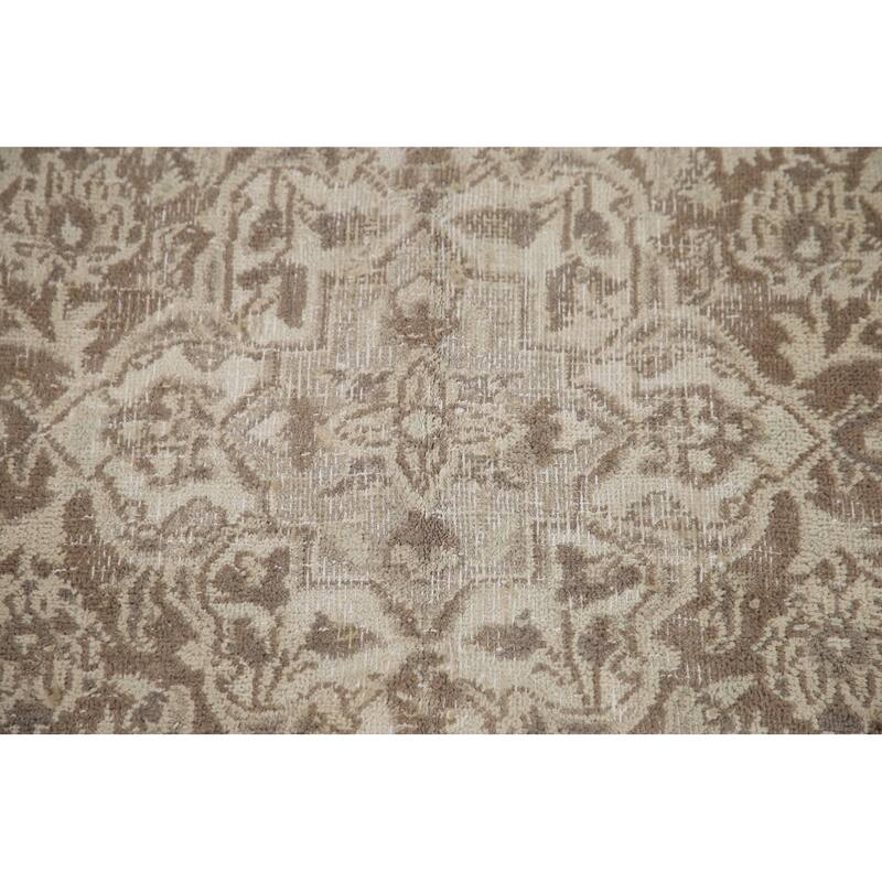Hand Knotted Oriental 100% Wool Carpet Traditional Floral Beige & Ivories Mashad Area Rug - 12' 4'' X 9' 6''