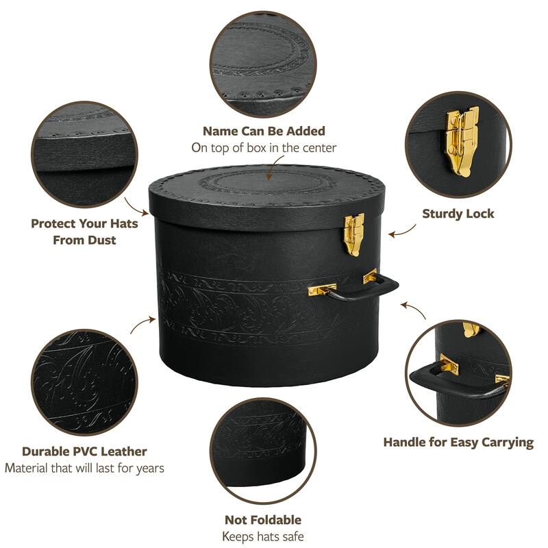 Creative Scents Cowboy Round Hat Box Storage With Gold Locking Lid