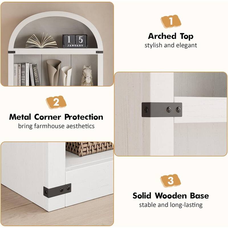 71.65" Tall Farmhouse 5-Tier Arched Bookcase, Display Storage Shelf - N/A