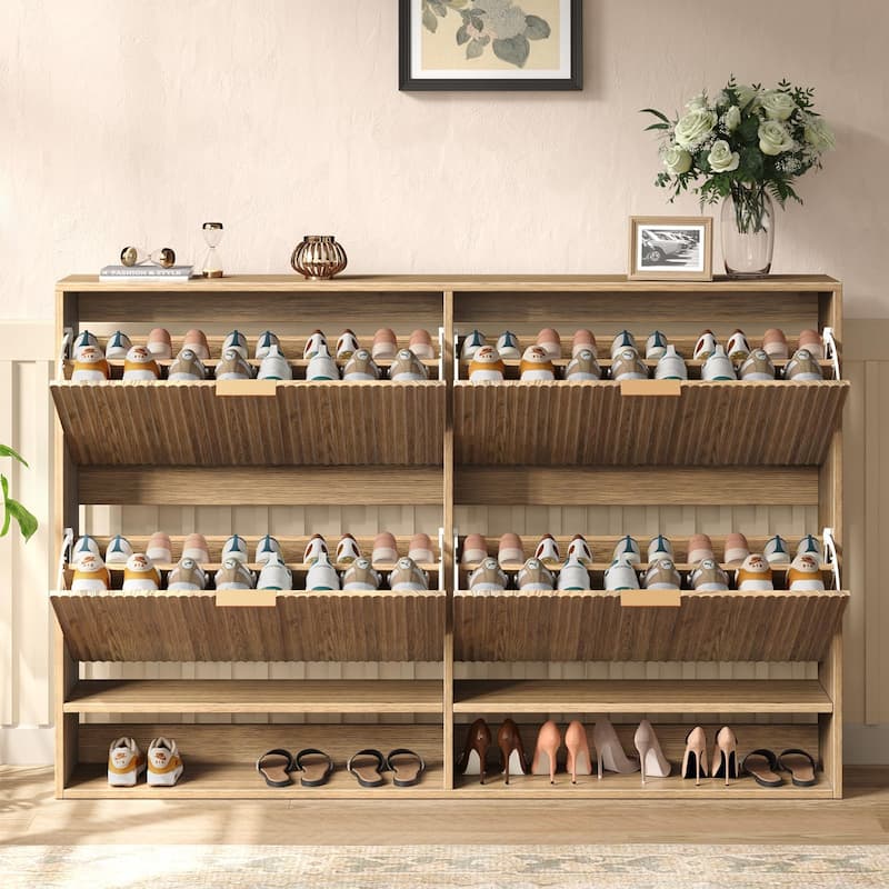 47.2''W Shoe Storage Cabinet for Entryway with 4 Flip Drawers, Fluted Slim Shoe Cabinet for Foyer, Hallway