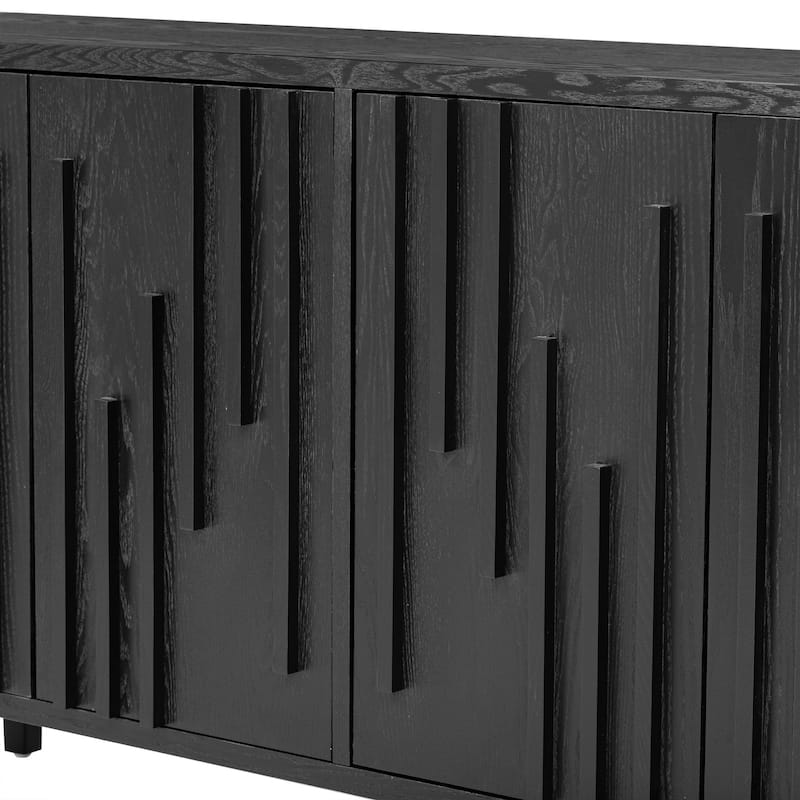 59.8" Wood Sideboard Buffet with Hidden Handles, Ash Veneer 4-Door Cabinet with Storage, Farmhouse Credenza
