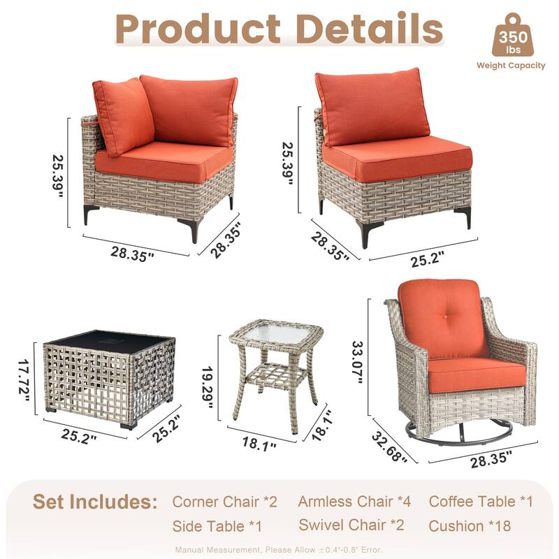 XIZZI 10-piece Outdoor Patio Furniture Sectional Sofa Set