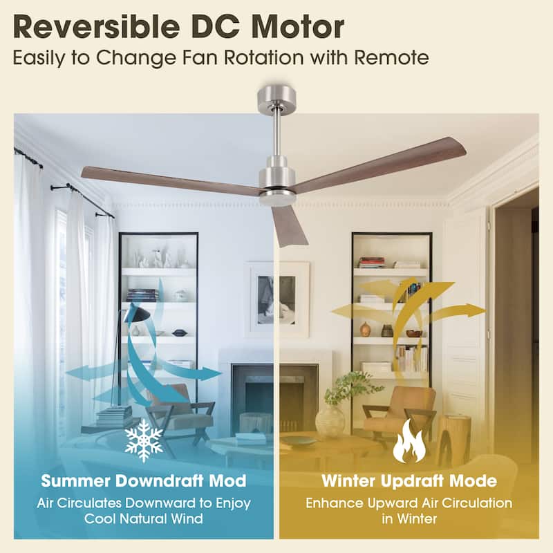 52-inch Satin Nikel Wooden 3-Blade Indoor Ceiling Fan without Lights