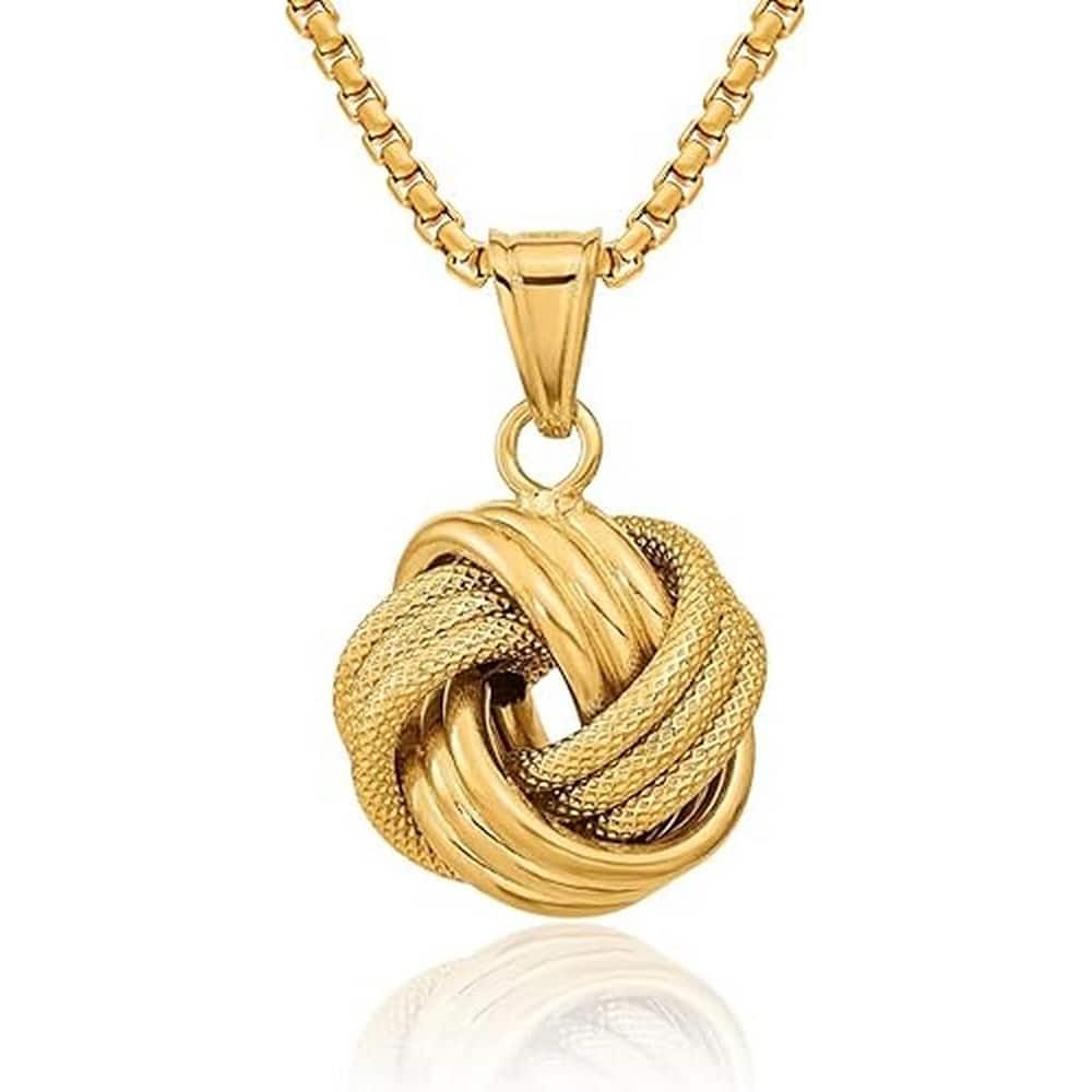 Curata 10k or 14K Yellow or Two-tone Gold 18" Italian Textured Large Love Knot Necklace