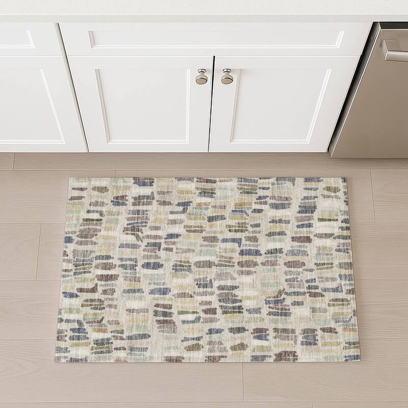 Machine Washable Indoor/ Outdoor Modern Mosaic Chantille Rug