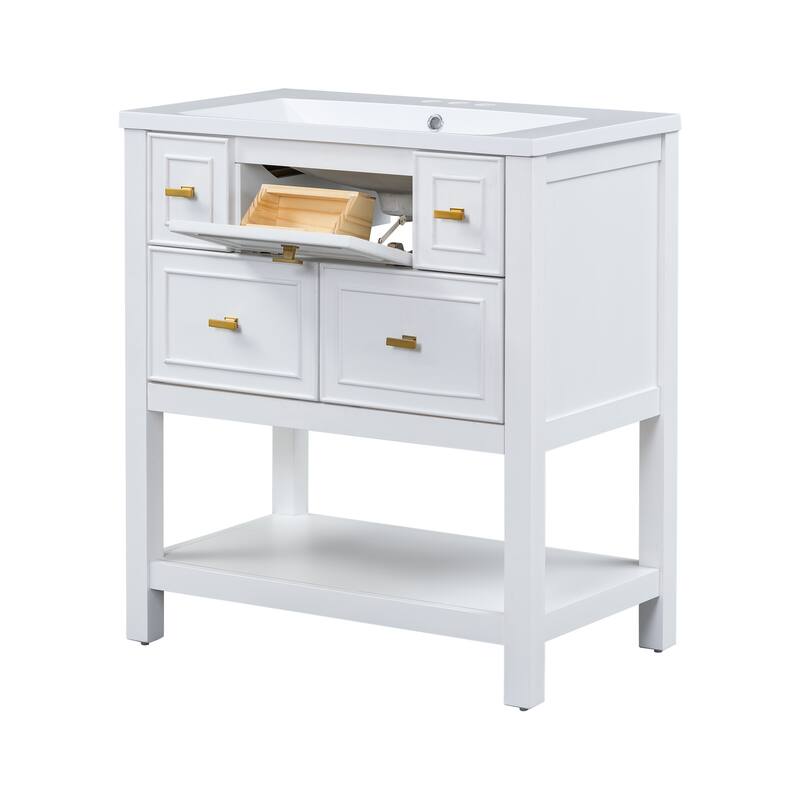 30" Freestanding Bathroom Vanity Set with Integrated Ceramic Sink - 29.56" x 17.79" x 33"
