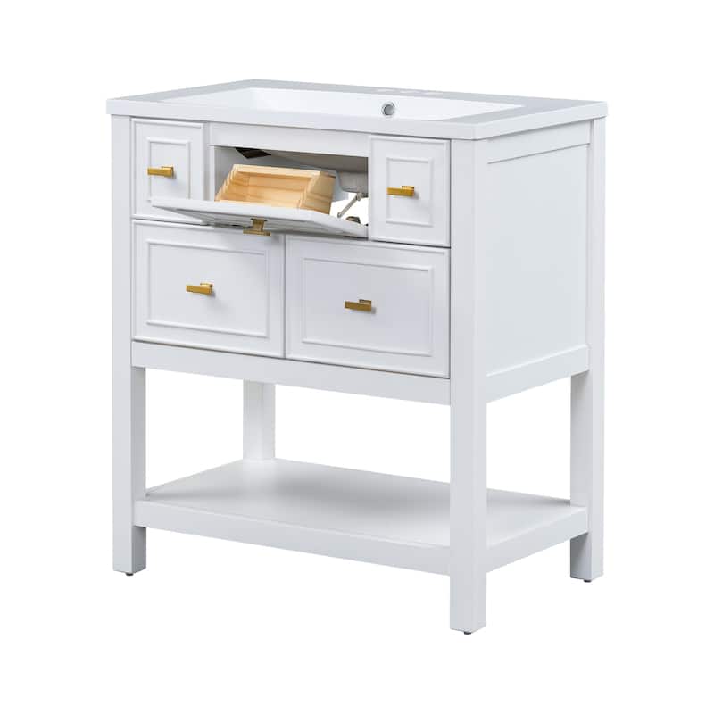 MDF Bathroom Vanity with Free Standing Single Vanity Set with 5 Drawers - 30" x 18" x 33"