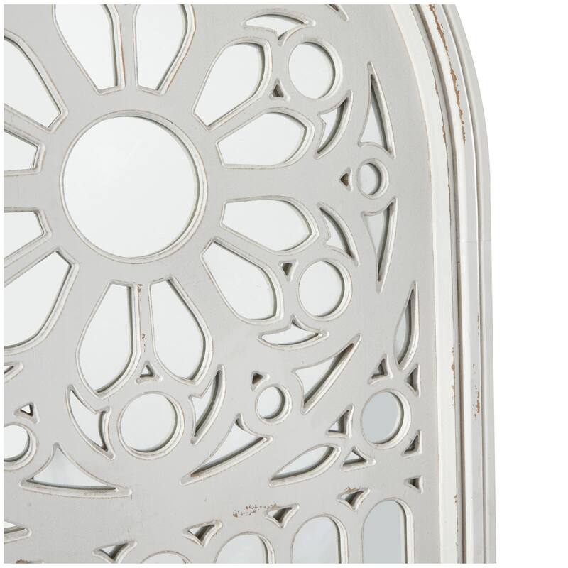 Wood Carved Wall Mirror with Arched Window Panes - White - Roche River Decor - 2"W x 28"L x 52"H