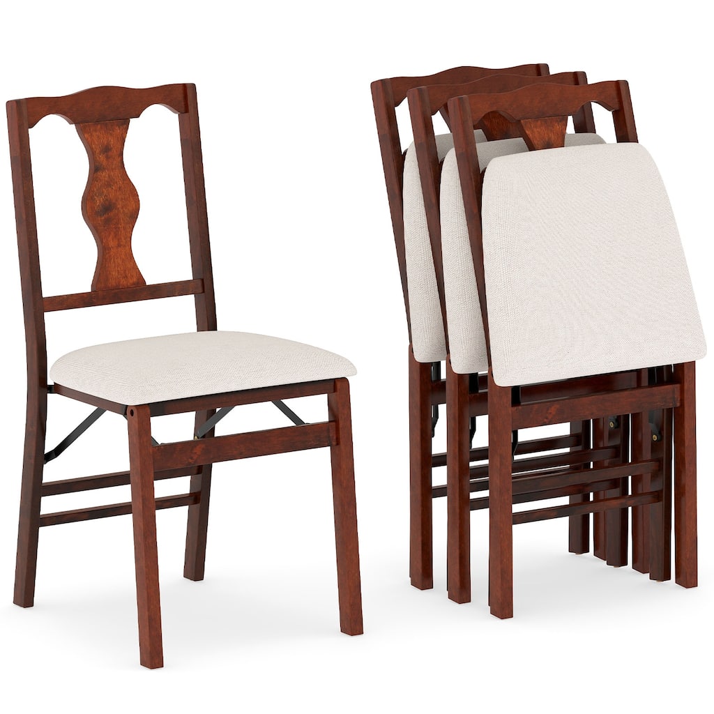 Gymax Set of 4 Folding Dining Chairs w/Rubber Wood Frame Soft Padded