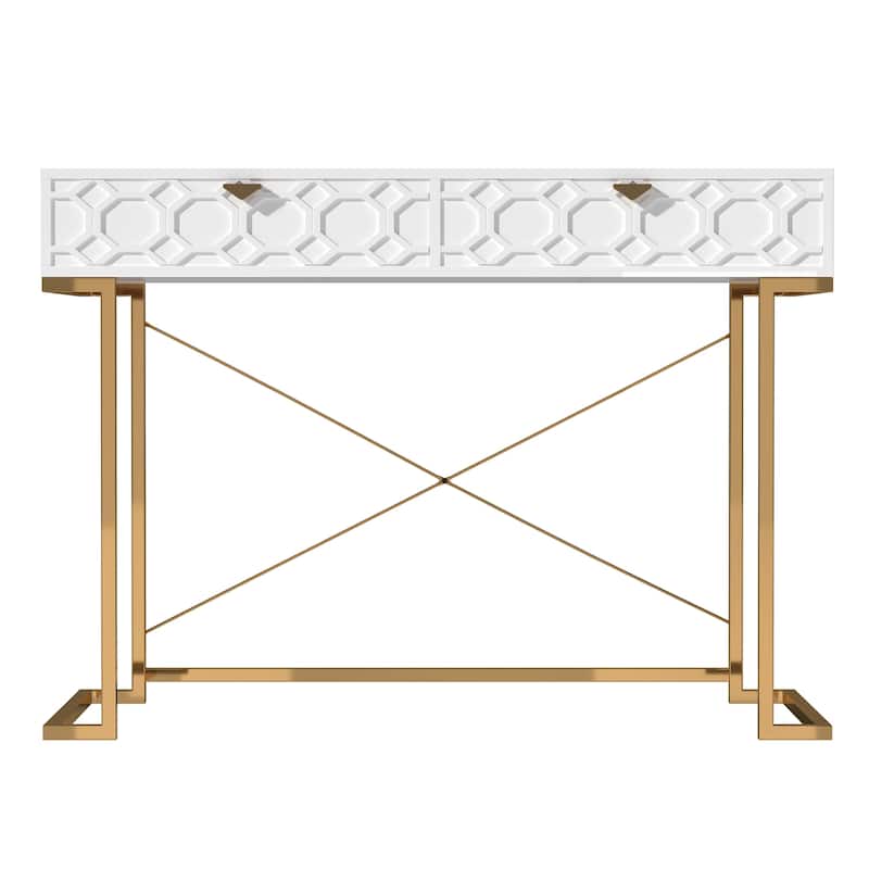 Clihome Glossy Home Office Writing Desk with Storage Drawers