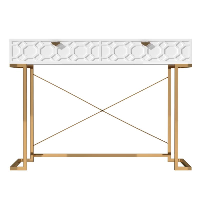 Glossy Storage Home Office Desk with Drawer - White