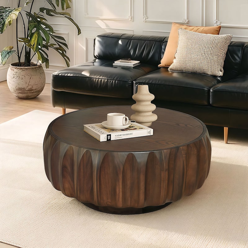 31.5" Solid Wood Coffee Table with 3D Frame & Veneer Top