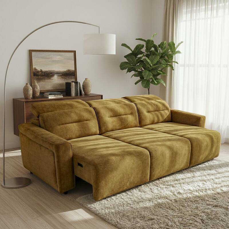 Douglas Power Slider Sofa with Adjustable Headrests and Built-In USB Charging Ports - Gold Fabric