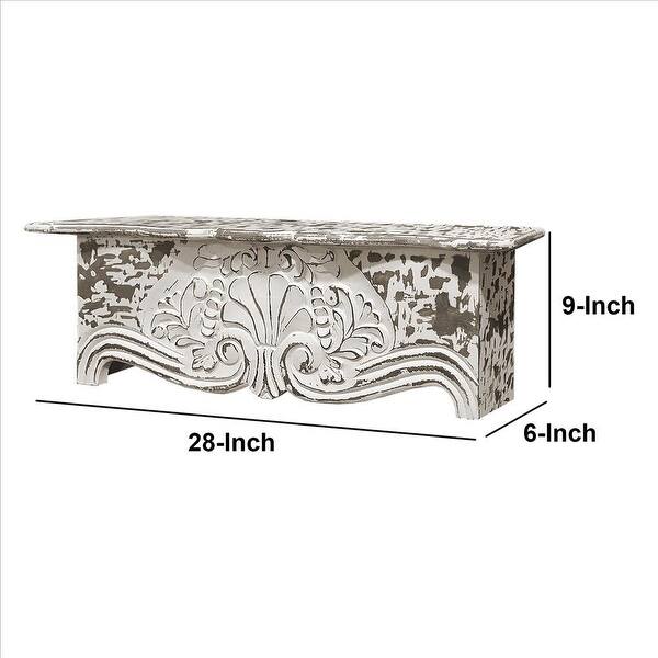 28 Inch Wooden Floating Wall Shelf with Engraved Floral Details - 9 H x ...