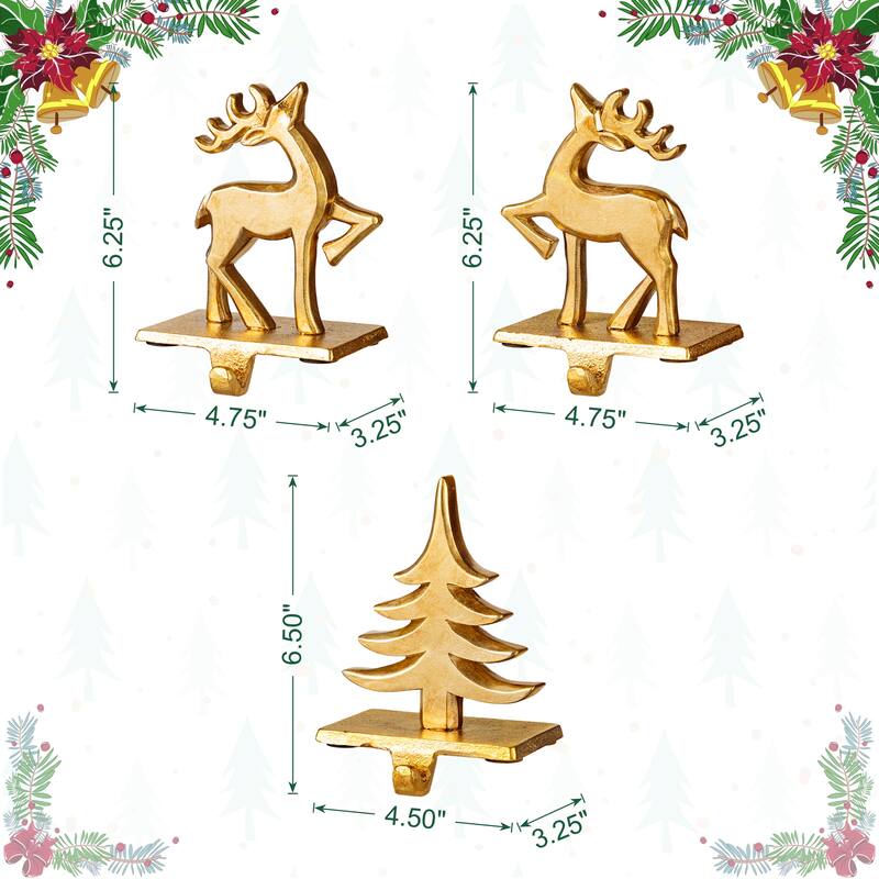 Glitzhome Set of 3 Christmas Resin Tree and Reindeer Stocking Holder