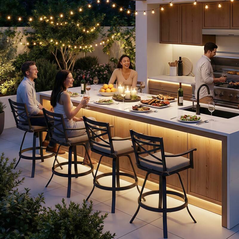 Outdoor Patio Cast Aluminum Swivel Bar Stools with Sunbrella Cushion