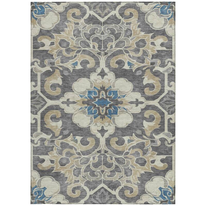 HomeRoots Damask Traditional Rectangle Outdoor Rug