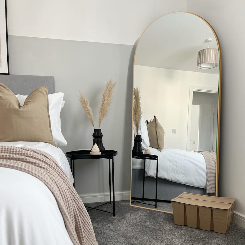 Classic Wood Arched Full Length Mirror with Stand, Floor Mirror - 70.55X27.55 - Antique Gold