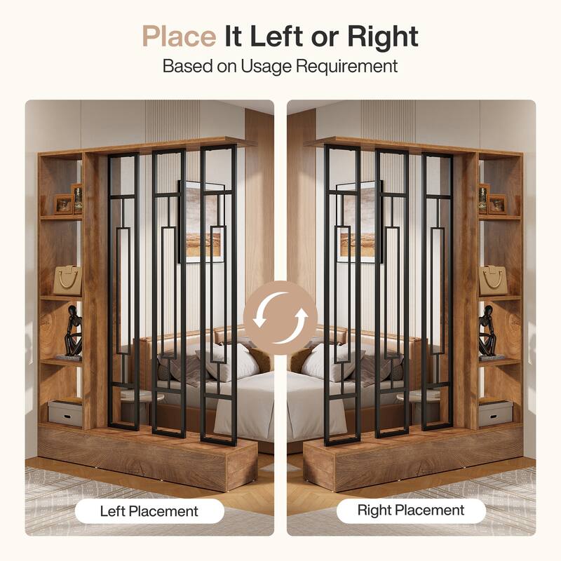 Wall Room Divider with Storage Shelves, 70.9" Tall Privacy Screen, Freestanding Partition Wall Divider