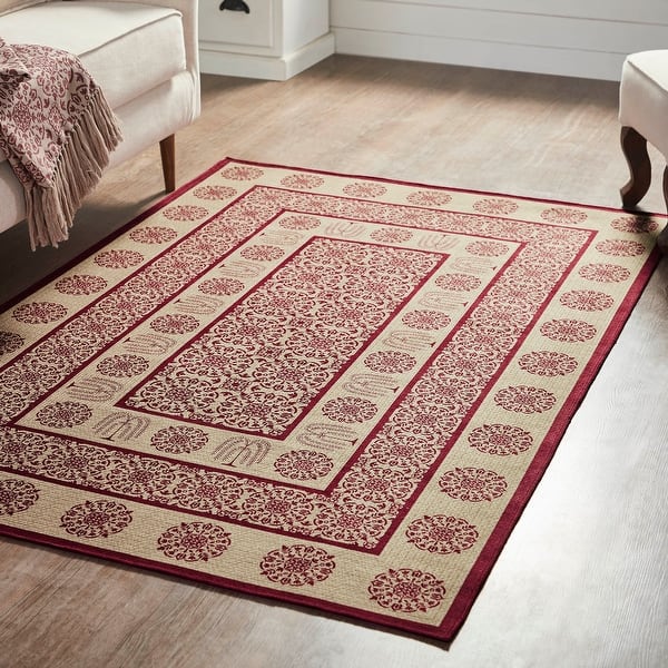slide 2 of 5, Custom House Burgundy Tan Jacquard Polyester Rug Rect 48x72 Burgundy