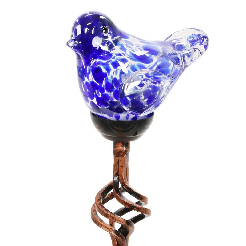 Exhart Solar Pearlized Hand Blown Glass Bird Garden Stake, 6 by 31 Inches