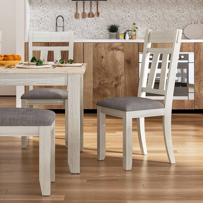 Javlergo 6 Piece Dining Table Set with Bench, Solid Wood Kitchen Table Set with 4 Upholstered Chairs and Bench for Kitchen