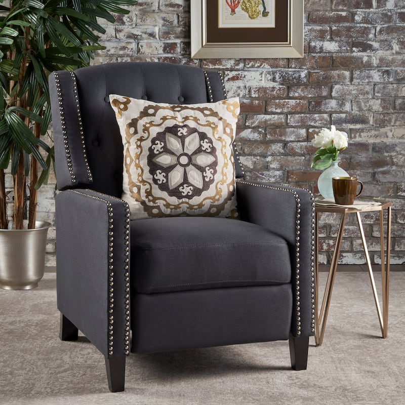 Pushback Recliner Chair, Fabric Armchair Push Back Recliner with Rivet Trim, Mid Century Tufting Accent Chair for Living Room