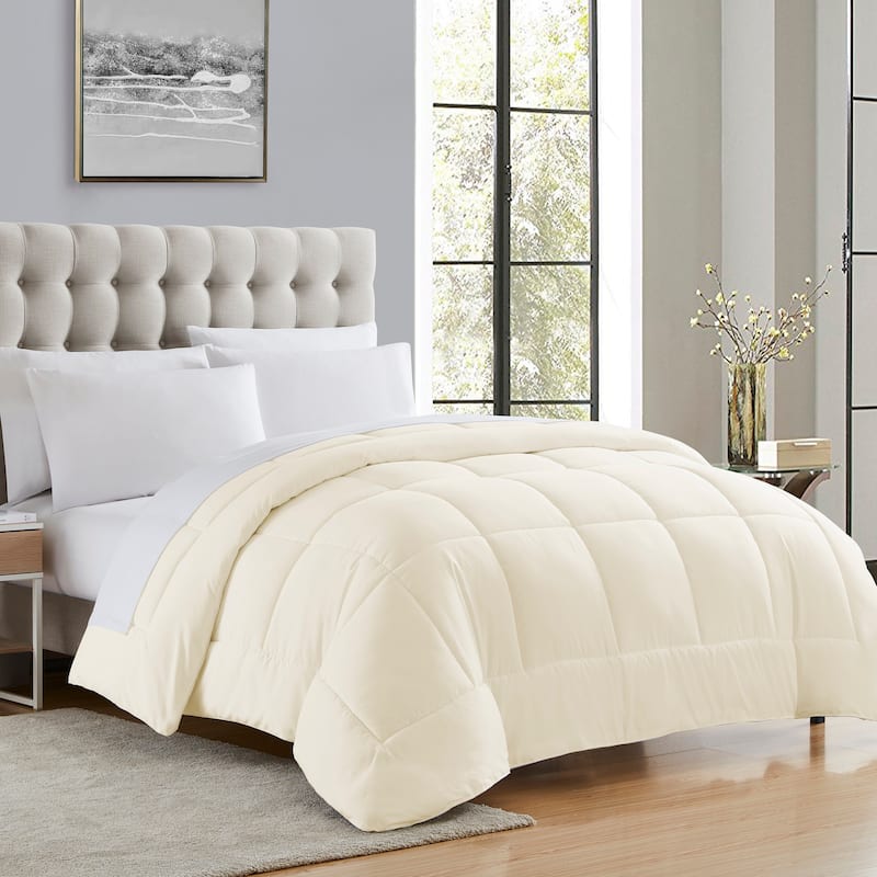 Plush Solid Color Box Stitch Down Alternative Comforter - Full - Ivory