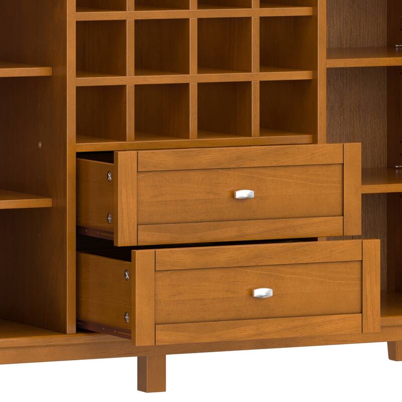 WYNDENHALL Norfolk Solid Wood 54" Wide Transitional Storage Cabinet with Wine Rack in Light Golden Brown - 18"D x 54"W x 34"H
