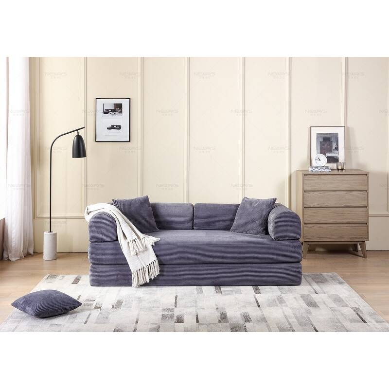 Convertible Sleeper Sofa Bed, Corduroy 3-Seat Fold-Out Couch with Pillow