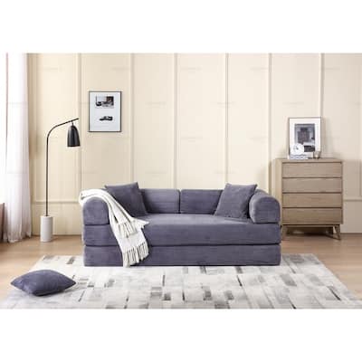 Convertible Sleeper Sofa Bed, Corduroy 3-Seat Fold-Out Couch with Pillow