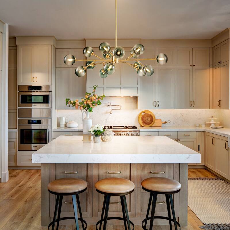 15-Light Modern Linear Sputnik Kitchen Island Light Branch Cluster Glass Globe Bubble Chandelier