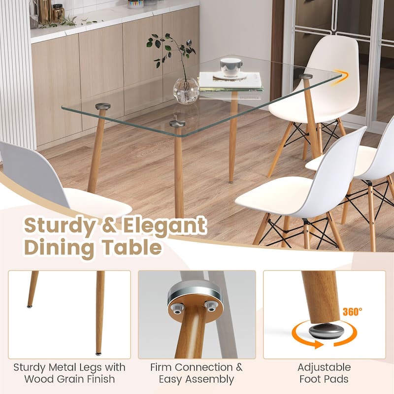 Gymax 5 Pieces Dining Table Set for 4 Rectangle Glass Table & 4 Modern