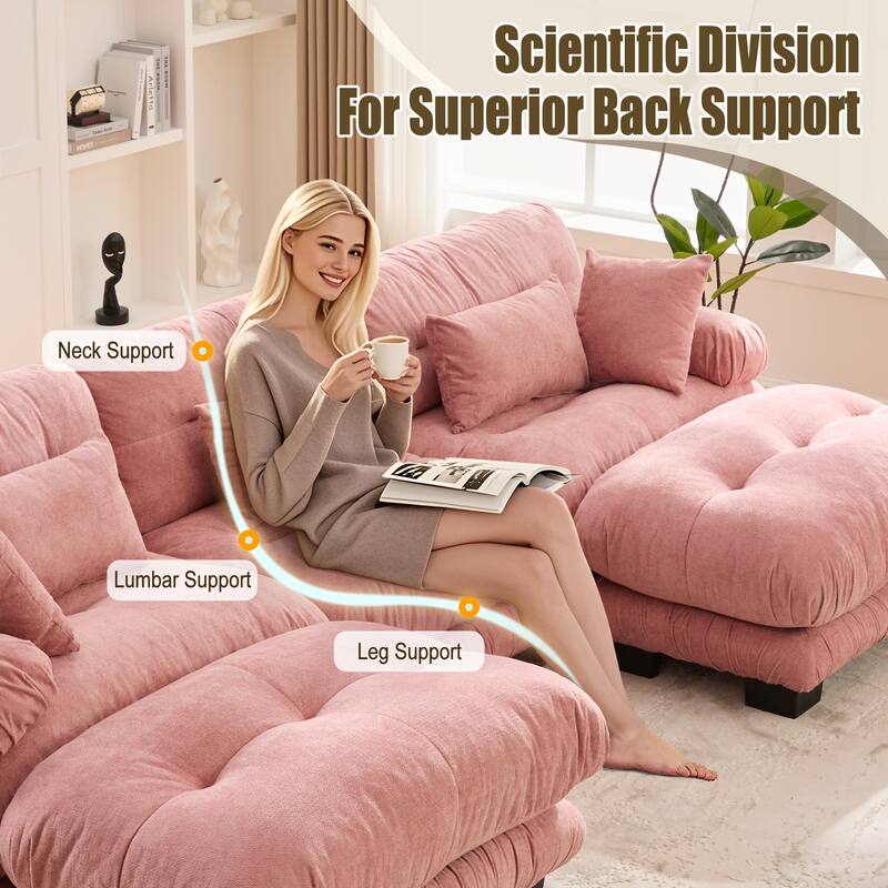 118'' Large U Shape Sofa Velvet Modular Sofa with 2 Ottomans for Living Room