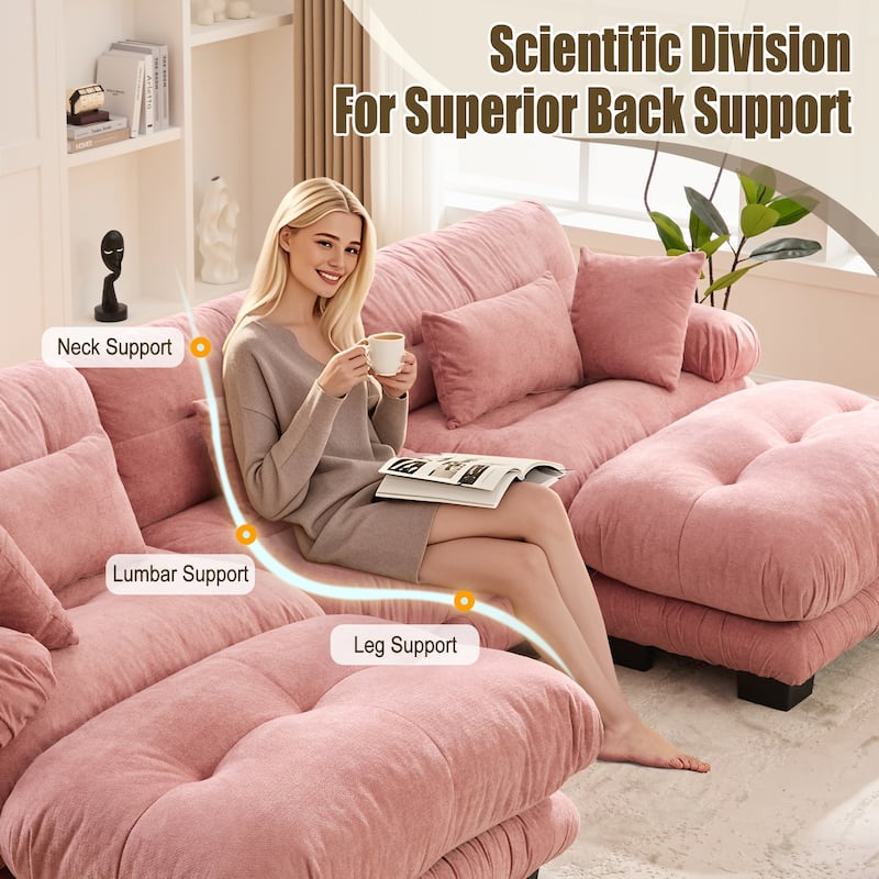 HOMEFUN Velvet Upholstered Oversized U-shaped Tufted Free Combined Sectional Sofa with Bolster Armrest Pillows