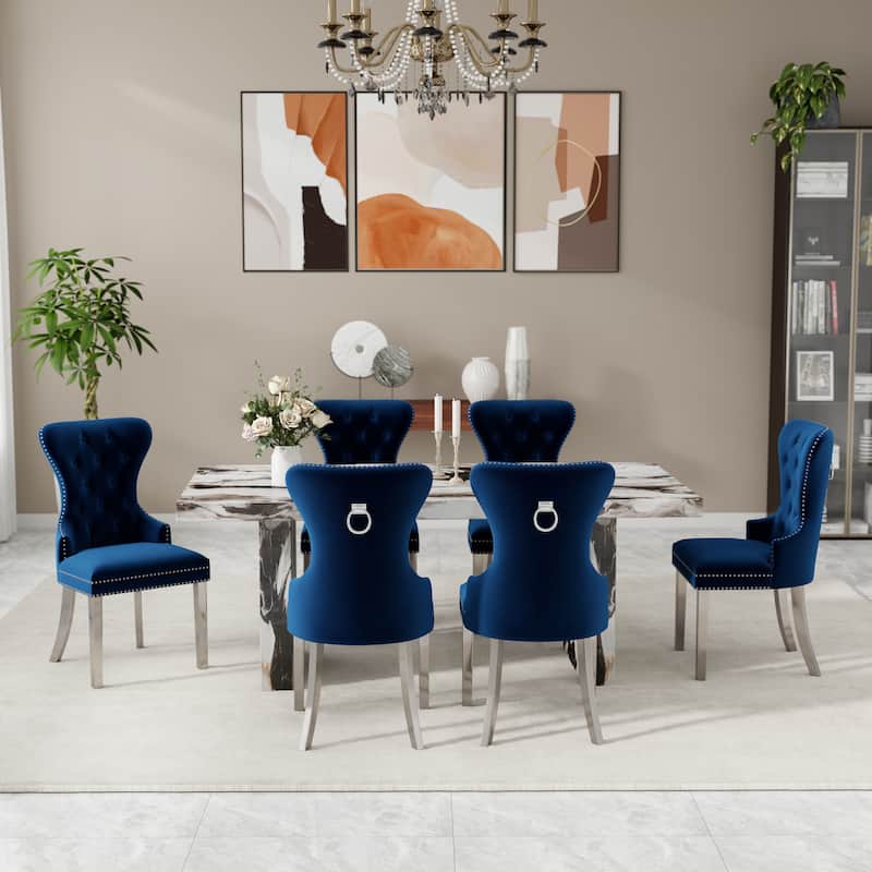 Roundhill Furniture Cavira 7-Piece Modern Faux Marble Dining Set